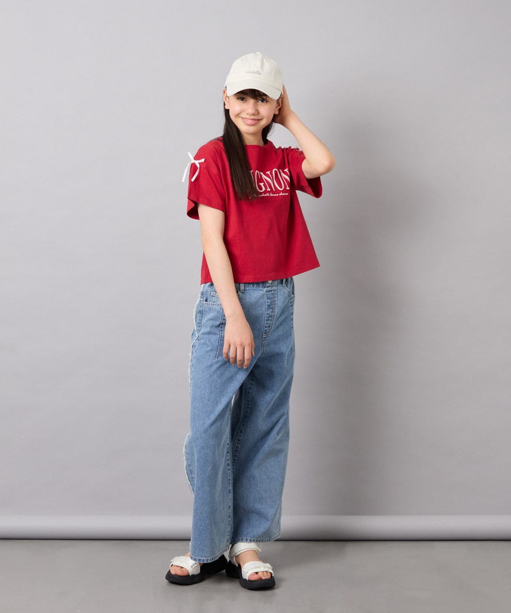 KJKGD02015 a.v.v KIDS(アー・ヴェ・ヴェ) [120-160]【WEB限定】リボンロゴプリントTシャツ レッド