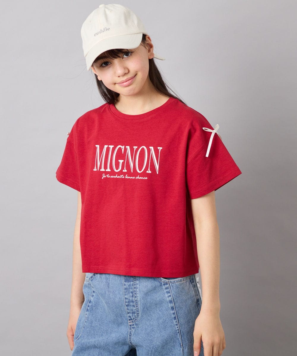 KJKGD02015 a.v.v KIDS(アー・ヴェ・ヴェ) [120-160]【WEB限定】リボンロゴプリントTシャツ レッド
