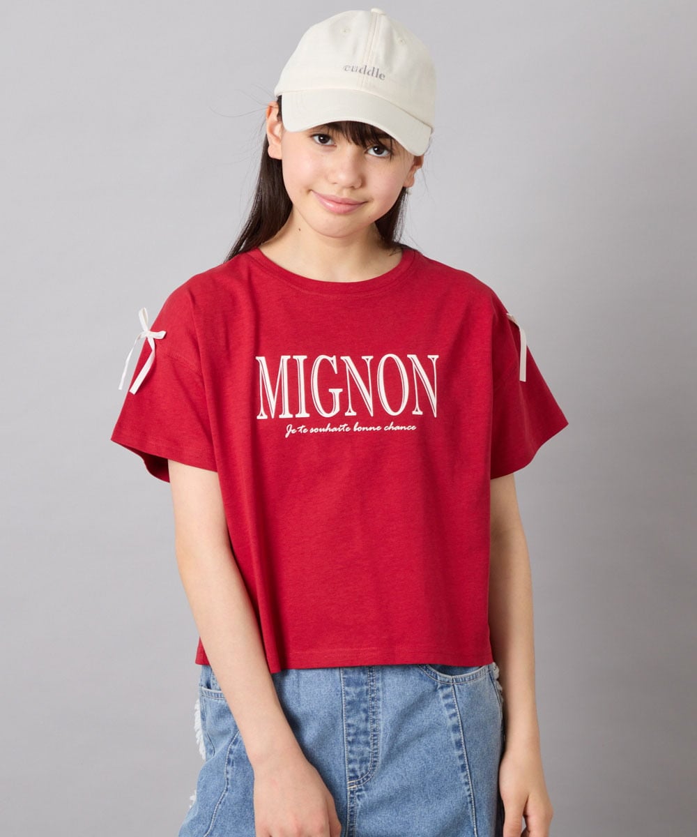 KJKGD02015 a.v.v KIDS(アー・ヴェ・ヴェ) [120-160]【WEB限定】リボンロゴプリントTシャツ レッド