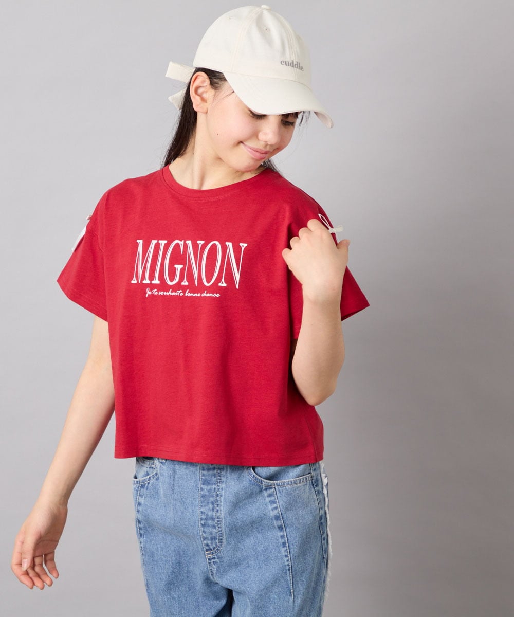 KJKGD02015 a.v.v KIDS(アー・ヴェ・ヴェ) [120-160]【WEB限定】リボンロゴプリントTシャツ レッド