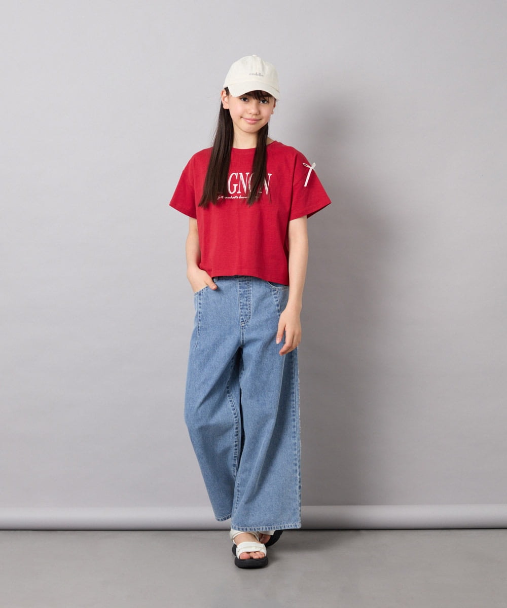 KJKGD02015 a.v.v KIDS(アー・ヴェ・ヴェ) [120-160]【WEB限定】リボンロゴプリントTシャツ レッド