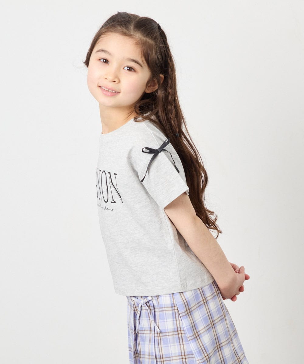 KJKGD02015 a.v.v KIDS(アー・ヴェ・ヴェ) [120-160]【WEB限定】リボンロゴプリントTシャツ ライトグレー