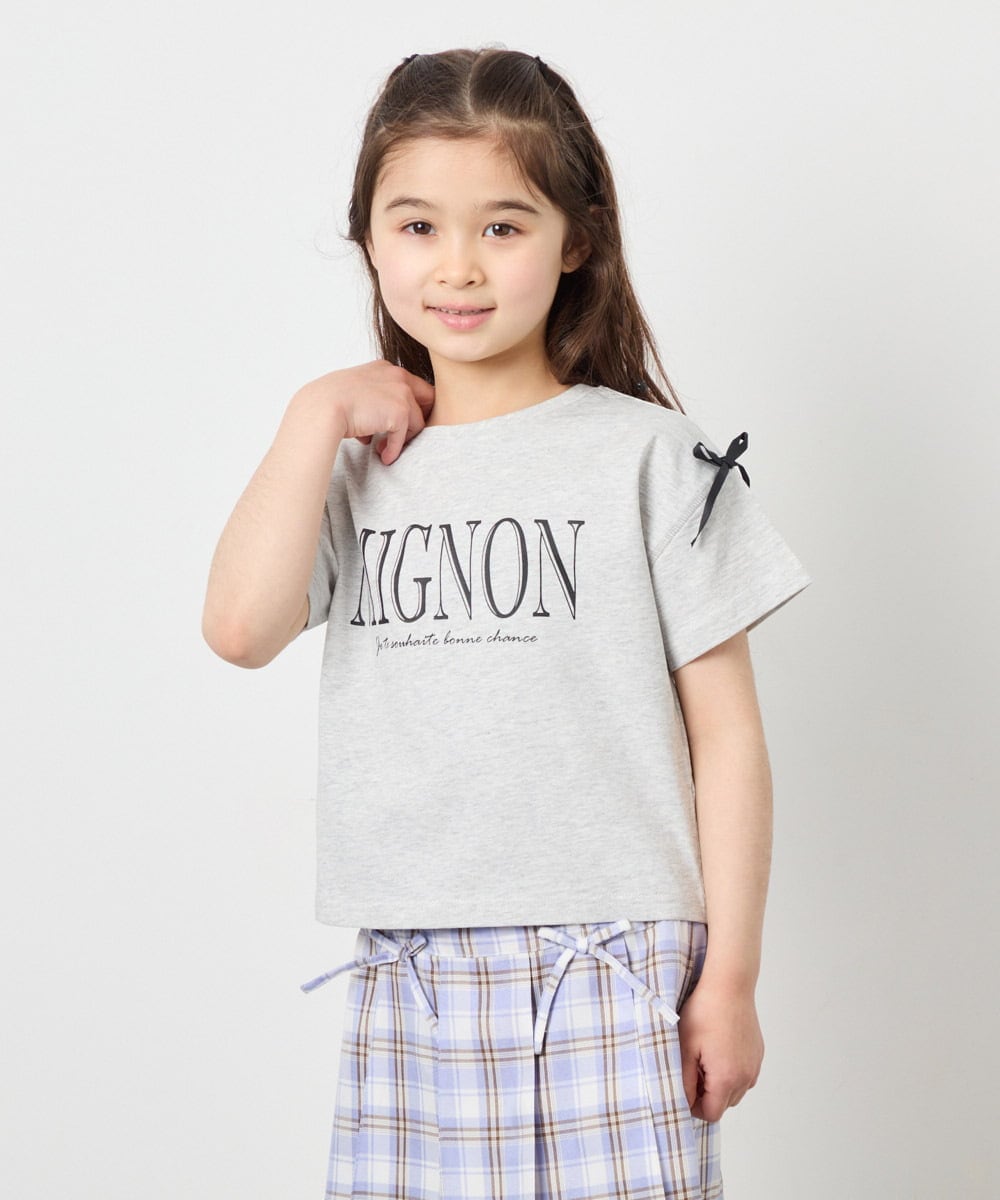 KJKGD02015 a.v.v KIDS(アー・ヴェ・ヴェ) [120-160]【WEB限定】リボンロゴプリントTシャツ ライトグレー