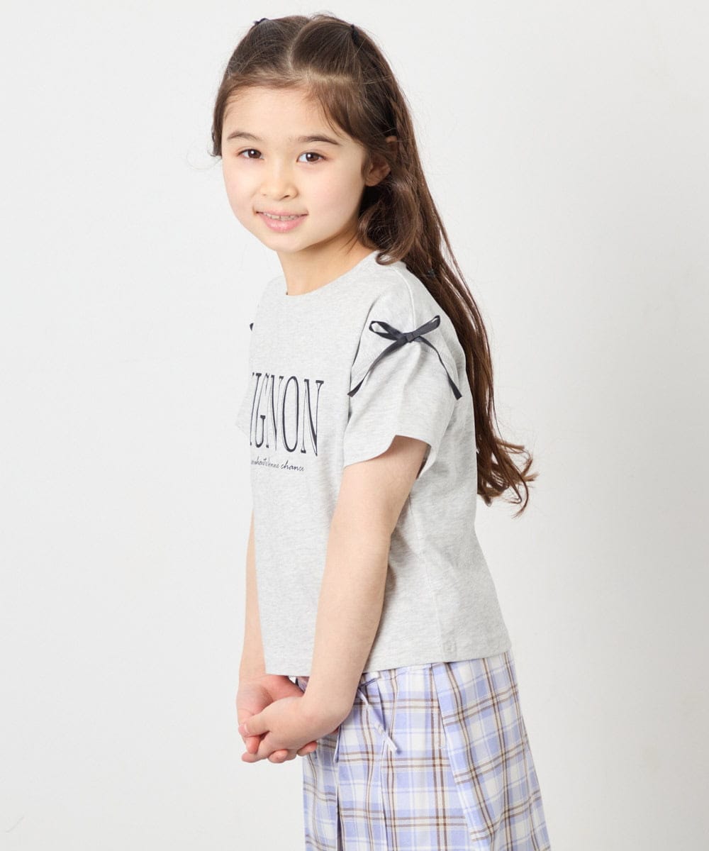 KJKGD02015 a.v.v KIDS(アー・ヴェ・ヴェ) [120-160]【WEB限定】リボンロゴプリントTシャツ ライトグレー