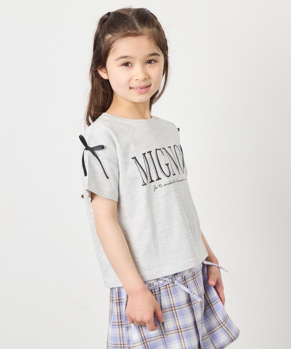 KJKGD02015 a.v.v KIDS(アー・ヴェ・ヴェ) [120-160]【WEB限定】リボンロゴプリントTシャツ ライトグレー