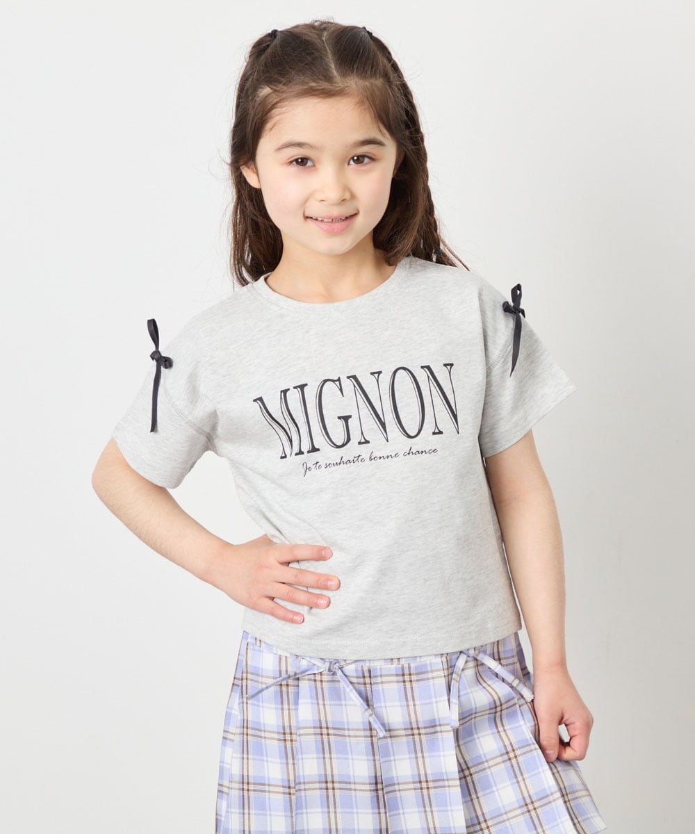 KJKGD02015 a.v.v KIDS(アー・ヴェ・ヴェ) [120-160]【WEB限定】リボンロゴプリントTシャツ ライトグレー