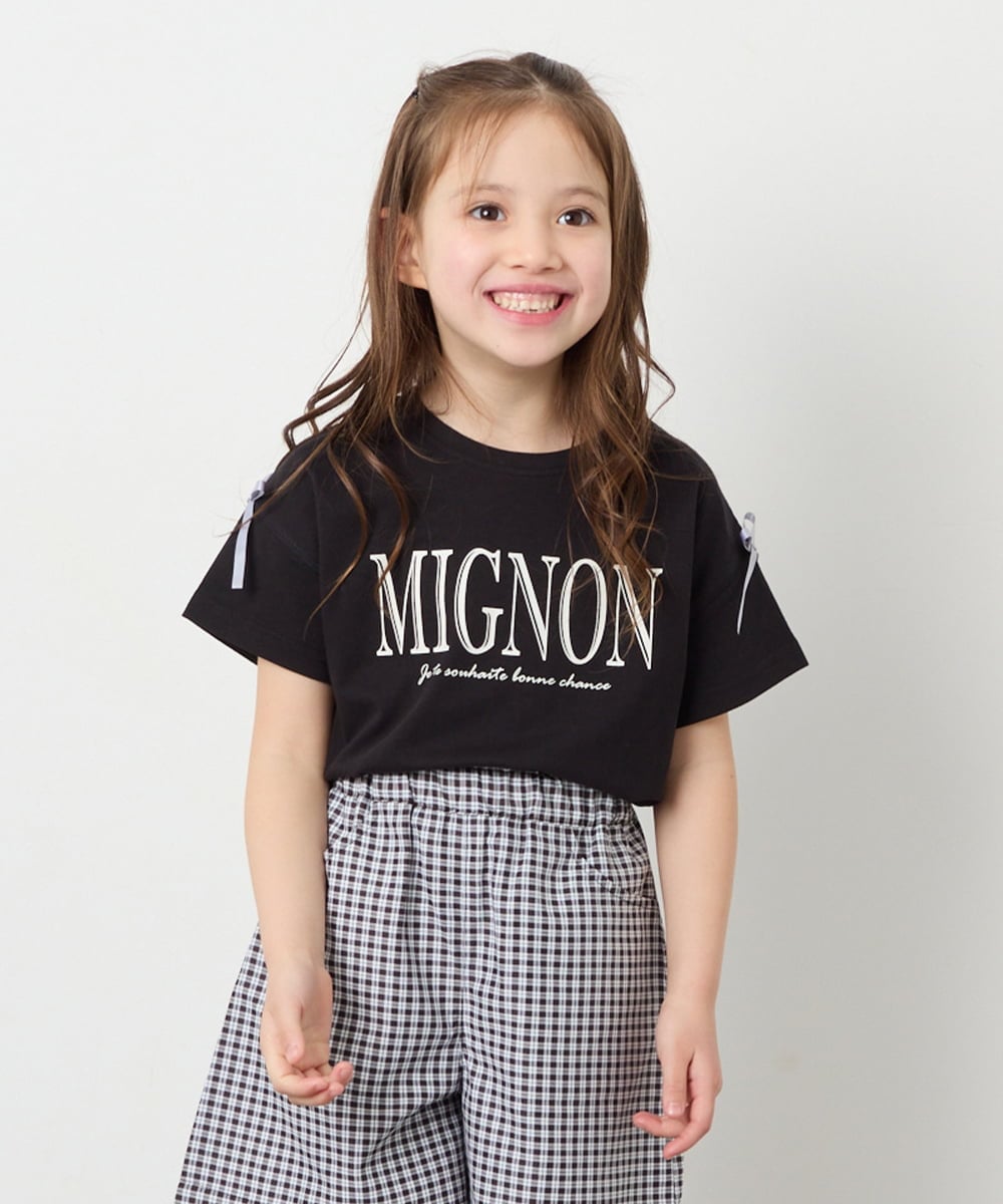 KJKGD02015 a.v.v KIDS(アー・ヴェ・ヴェ) [120-160]【WEB限定】リボンロゴプリントTシャツ ブラック