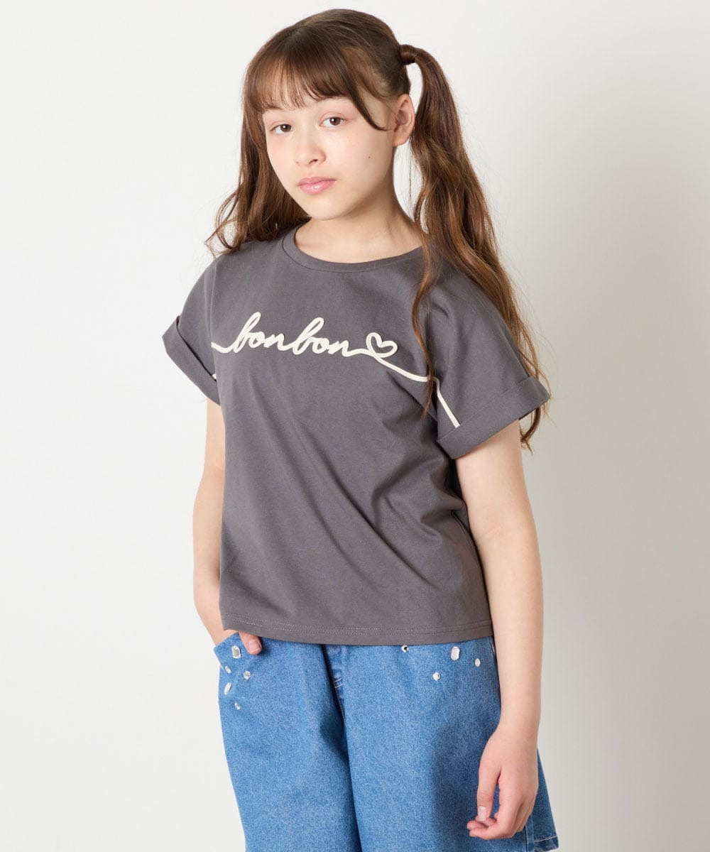KJKGD06026 a.v.v KIDS(アー・ヴェ・ヴェ) [120-160]【接触冷感/綿100％】シュルロゴTシャツ ダークグレー