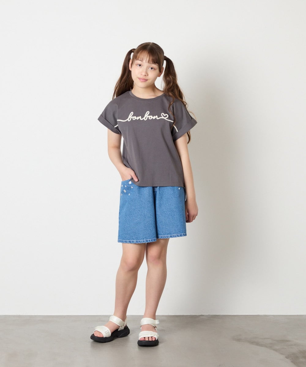 KJKGD06026 a.v.v KIDS(アー・ヴェ・ヴェ) [120-160]【接触冷感/綿100％】シュルロゴTシャツ ダークグレー