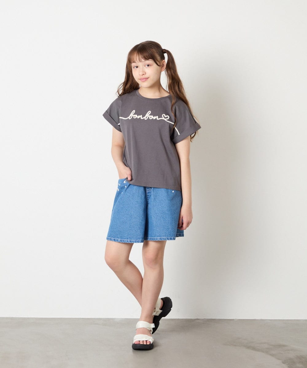 KJKGD06026 a.v.v KIDS(アー・ヴェ・ヴェ) [120-160]【接触冷感/綿100％】シュルロゴTシャツ ダークグレー