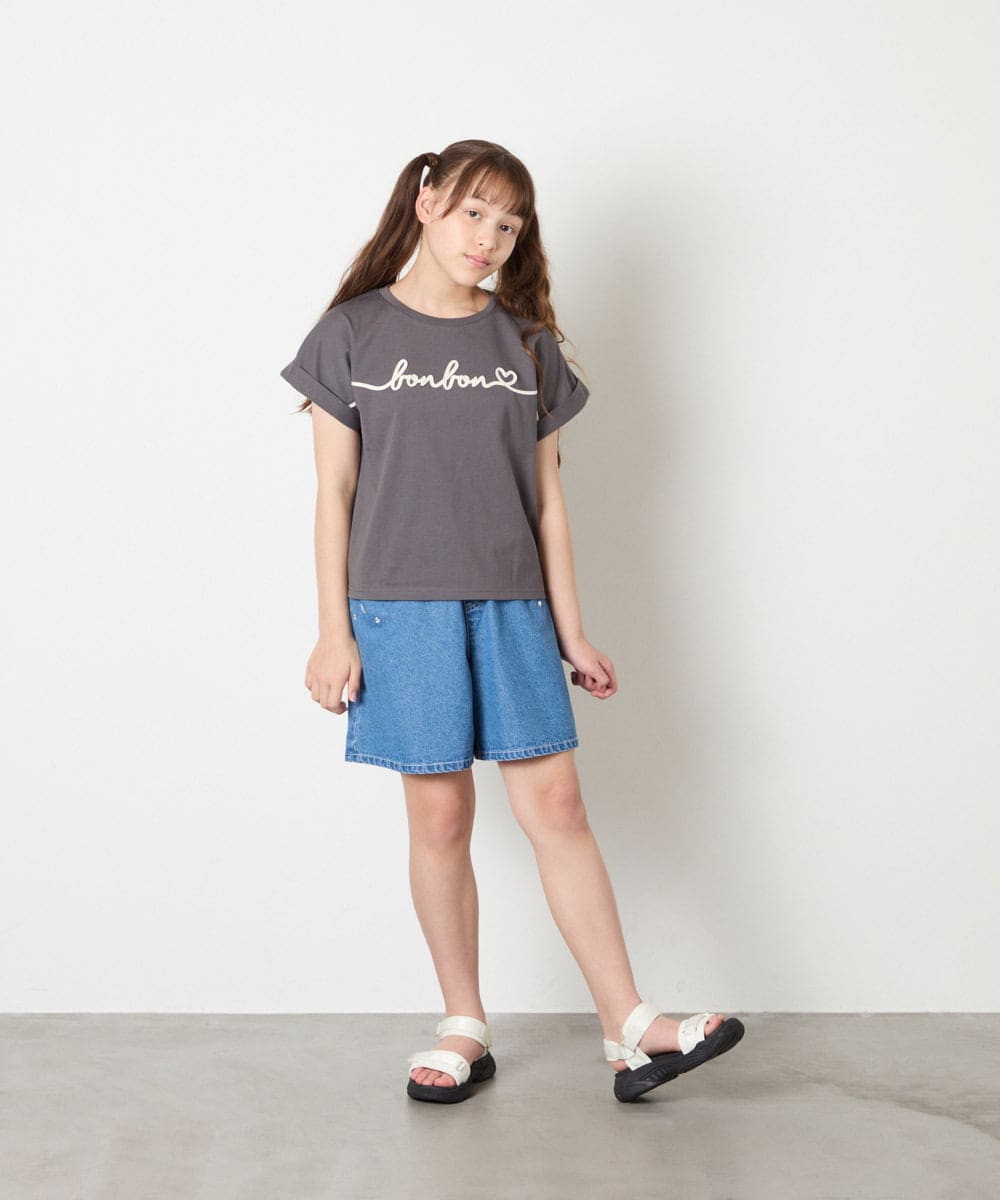 KJKGD06026 a.v.v KIDS(アー・ヴェ・ヴェ) [120-160]【接触冷感/綿100％】シュルロゴTシャツ ダークグレー