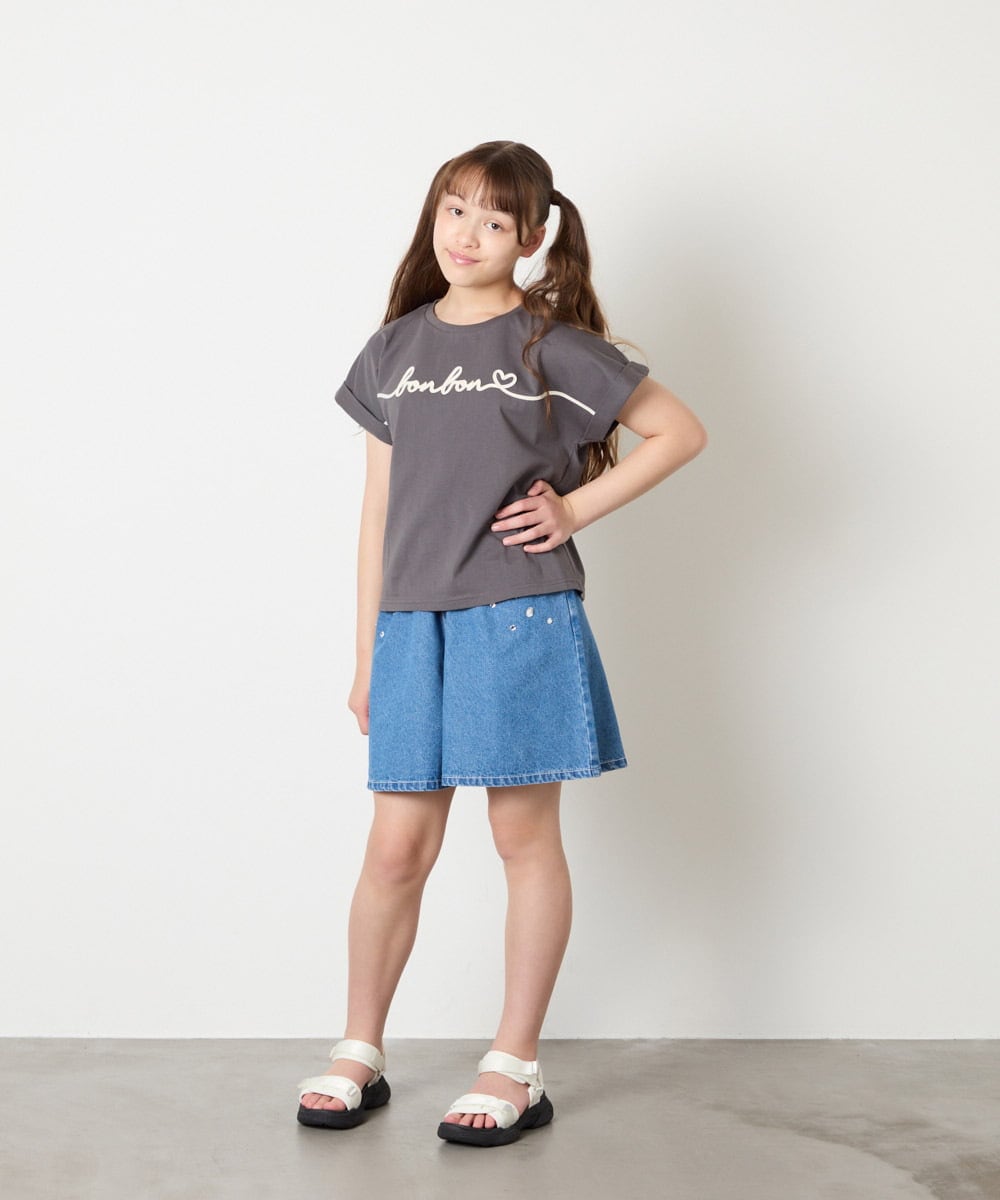 KJKGD06026 a.v.v KIDS(アー・ヴェ・ヴェ) [120-160]【接触冷感/綿100％】シュルロゴTシャツ ダークグレー