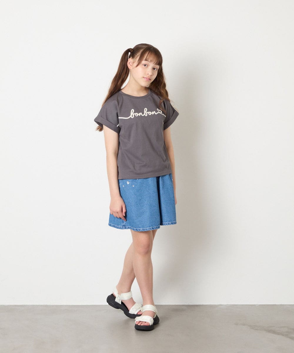 KJKGD06026 a.v.v KIDS(アー・ヴェ・ヴェ) [120-160]【接触冷感/綿100％】シュルロゴTシャツ ダークグレー