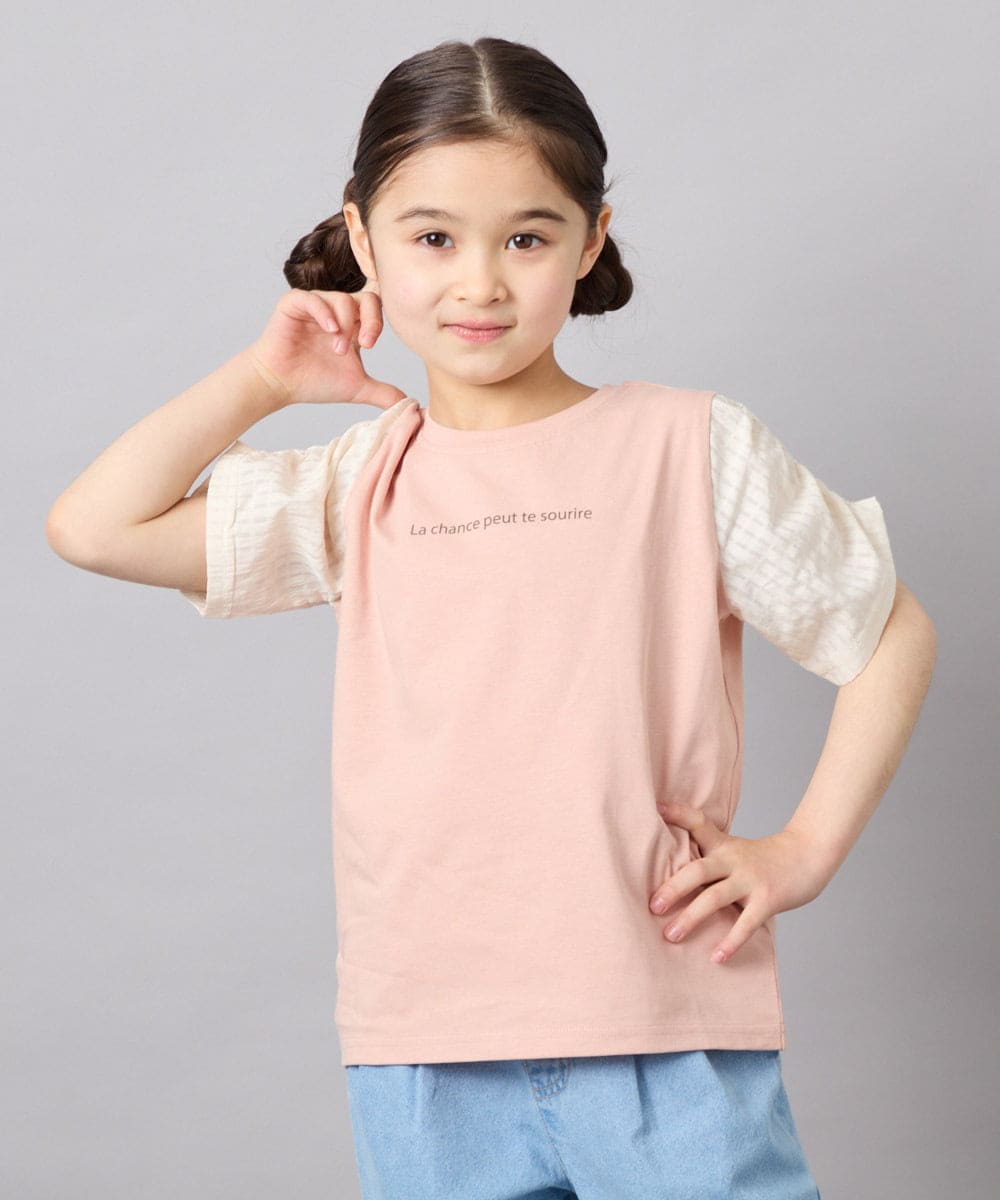 KJKGD42015 a.v.v KIDS(アー・ヴェ・ヴェ) [110-160]【WEB限定】シアーギンガムスリーブTシャツ オレンジ