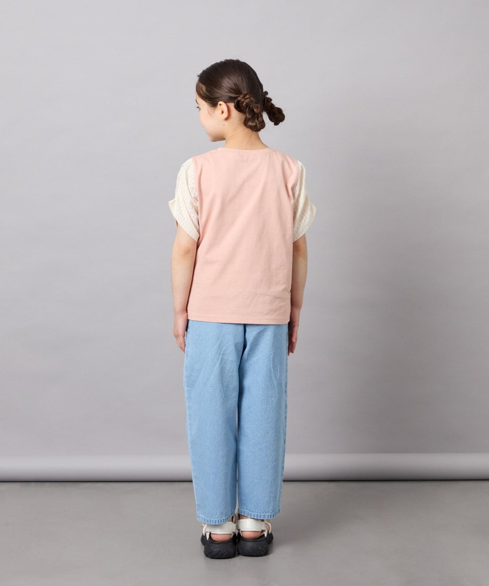 KJKGD42015 a.v.v KIDS(アー・ヴェ・ヴェ) [110-160]【WEB限定】シアーギンガムスリーブTシャツ オレンジ