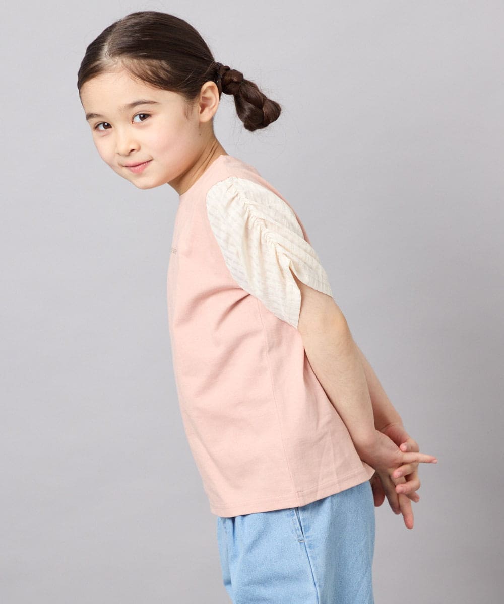 KJKGD42015 a.v.v KIDS(アー・ヴェ・ヴェ) [110-160]【WEB限定】シアーギンガムスリーブTシャツ オレンジ