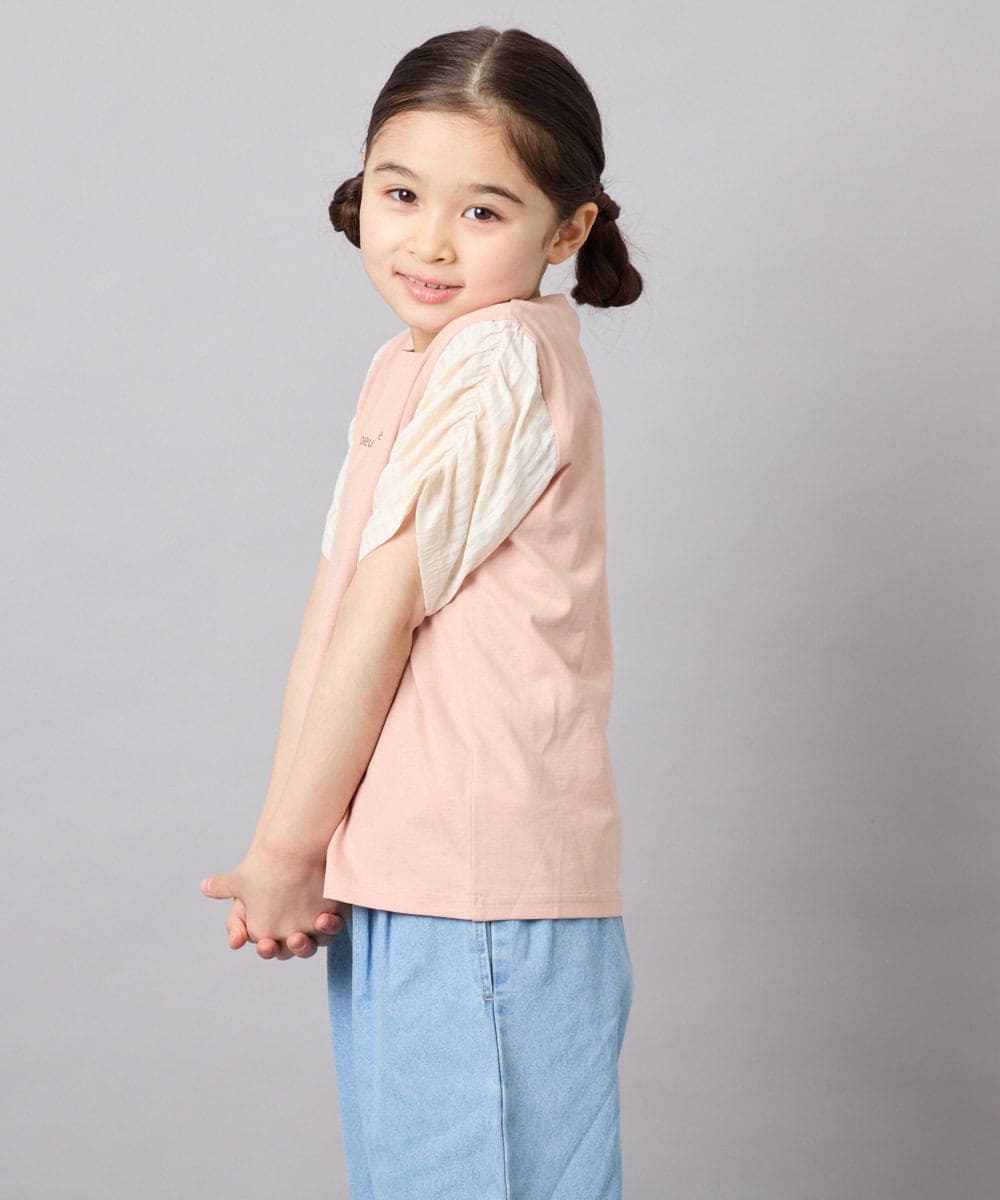 KJKGD42015 a.v.v KIDS(アー・ヴェ・ヴェ) [110-160]【WEB限定】シアーギンガムスリーブTシャツ オレンジ