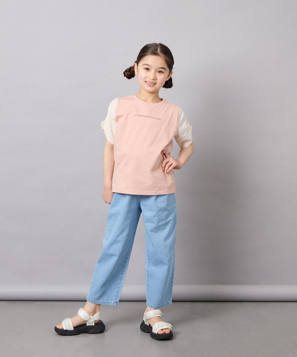 KJKGD42015 a.v.v KIDS(アー・ヴェ・ヴェ) [110-160]【WEB限定】シアーギンガムスリーブTシャツ オレンジ