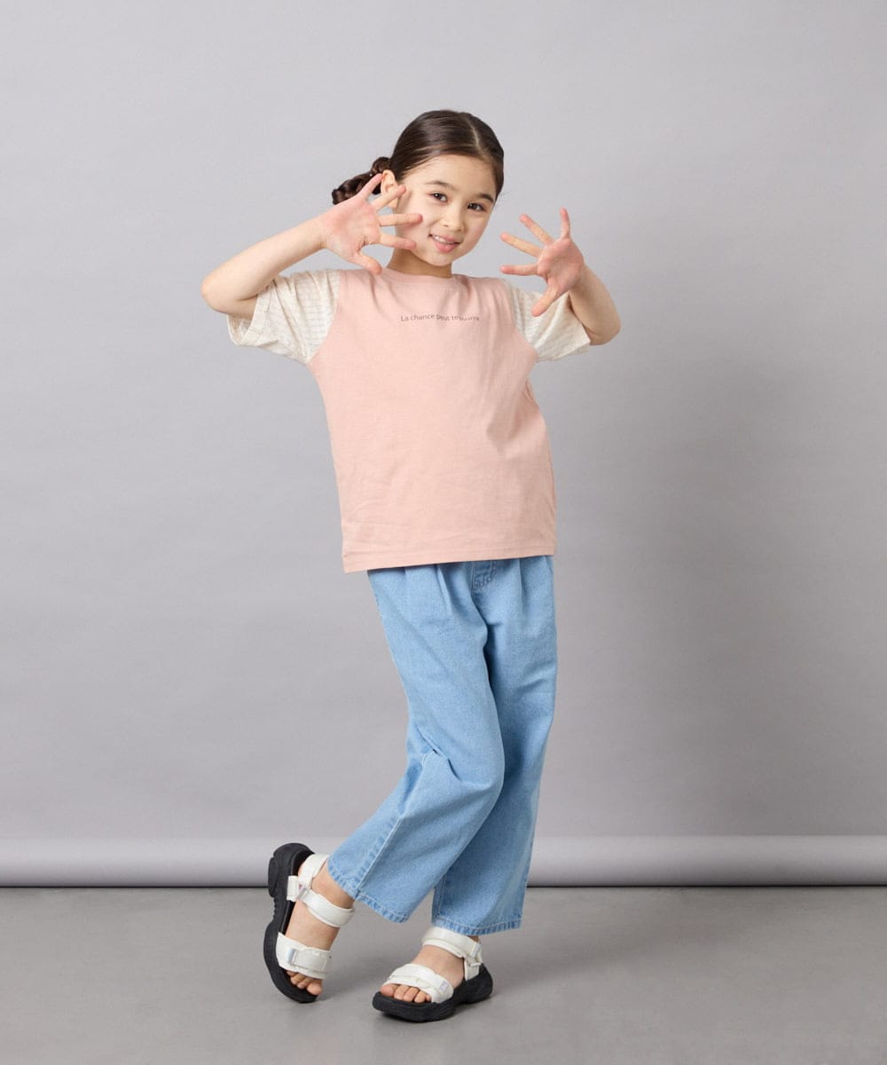 KJKGD42015 a.v.v KIDS(アー・ヴェ・ヴェ) [110-160]【WEB限定】シアーギンガムスリーブTシャツ オレンジ