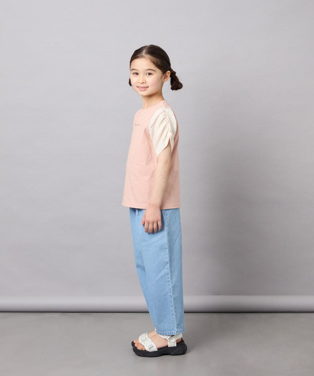 KJKGD42015 a.v.v KIDS(アー・ヴェ・ヴェ) [110-160]【WEB限定】シアーギンガムスリーブTシャツ オレンジ