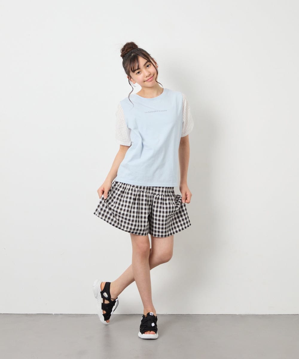 KJKGD42015 a.v.v KIDS(アー・ヴェ・ヴェ) [110-160]【WEB限定】シアーギンガムスリーブTシャツ ライトブルー