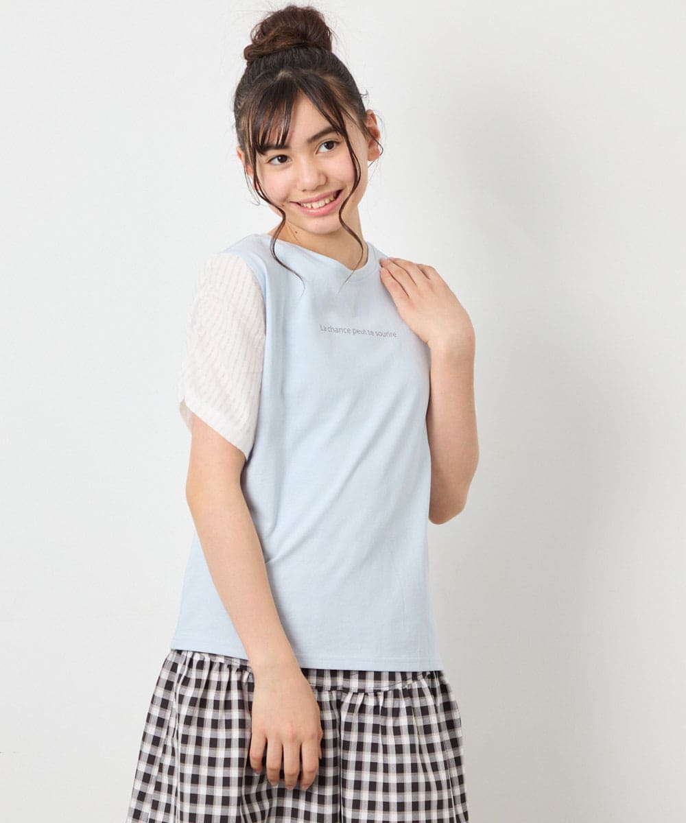 KJKGD42015 a.v.v KIDS(アー・ヴェ・ヴェ) [110-160]【WEB限定】シアーギンガムスリーブTシャツ ライトブルー