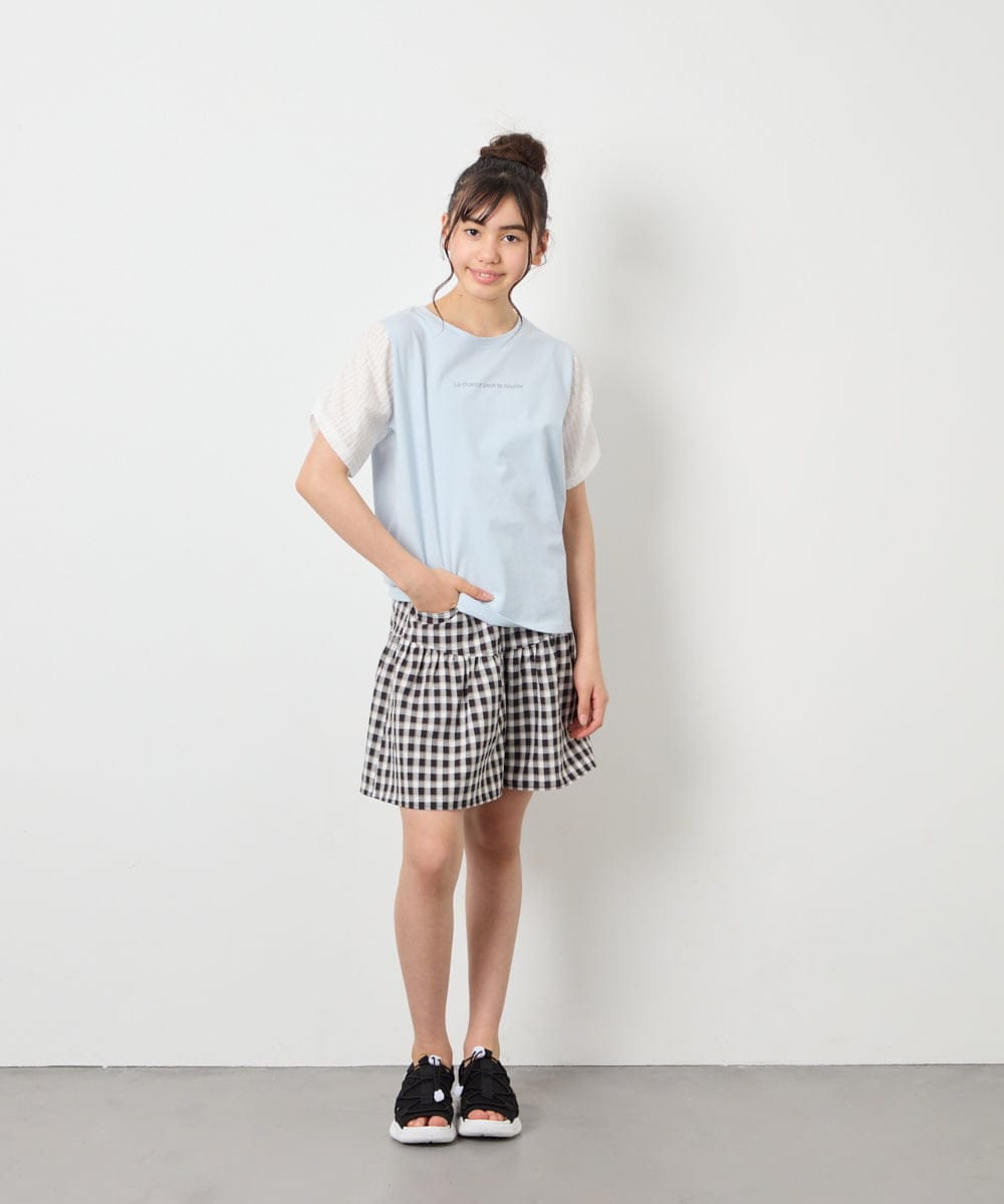 KJKGD42015 a.v.v KIDS(アー・ヴェ・ヴェ) [110-160]【WEB限定】シアーギンガムスリーブTシャツ ライトブルー