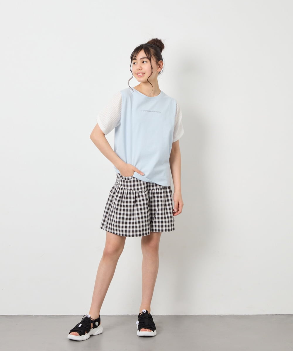 KJKGD42015 a.v.v KIDS(アー・ヴェ・ヴェ) [110-160]【WEB限定】シアーギンガムスリーブTシャツ ライトブルー