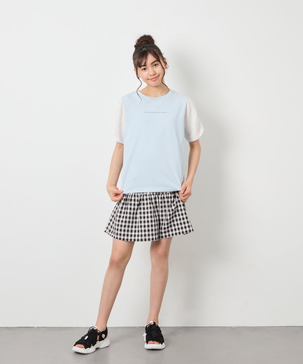 KJKGD42015 a.v.v KIDS(アー・ヴェ・ヴェ) [110-160]【WEB限定】シアーギンガムスリーブTシャツ ライトブルー