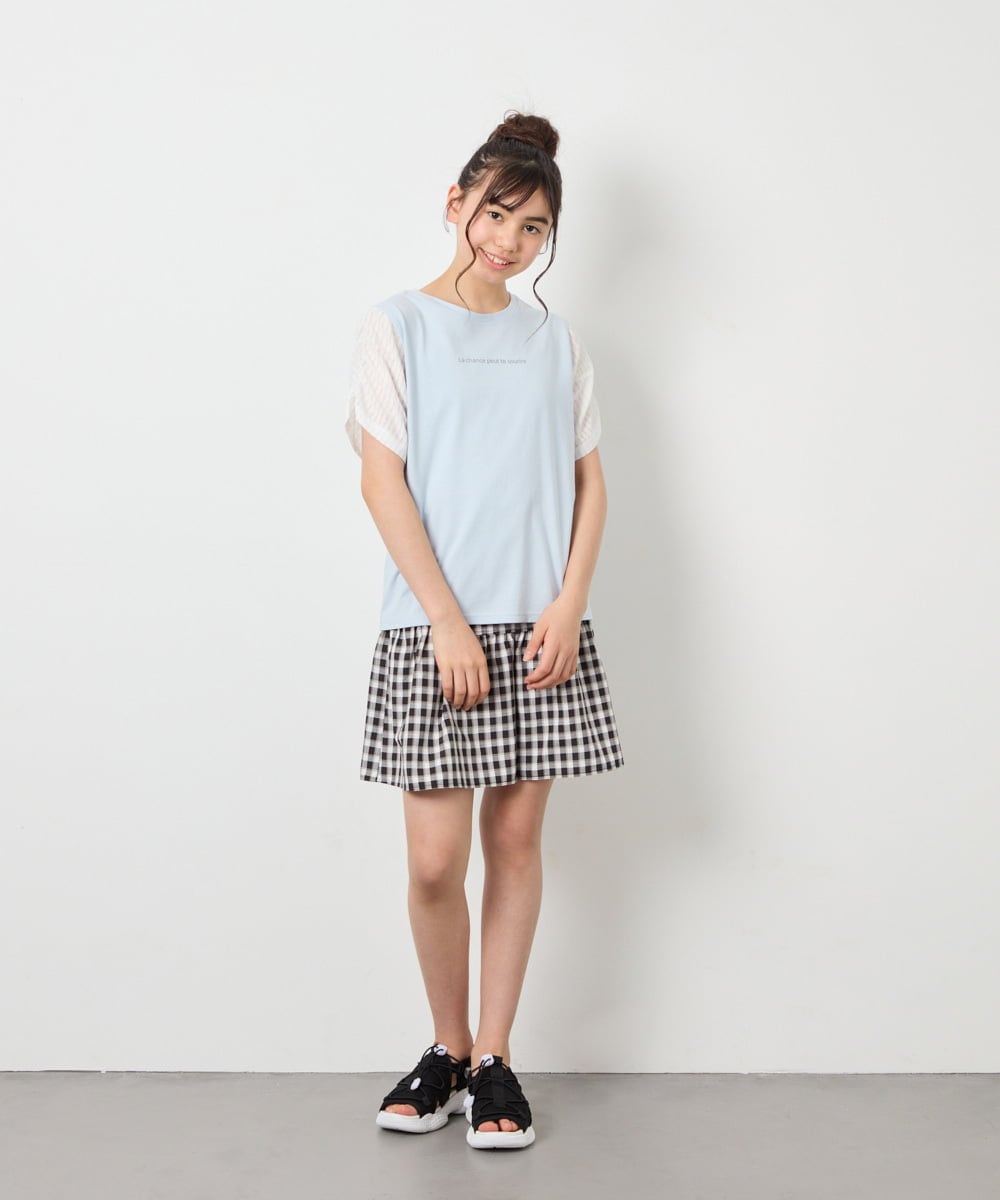 KJKGD42015 a.v.v KIDS(アー・ヴェ・ヴェ) [110-160]【WEB限定】シアーギンガムスリーブTシャツ ライトブルー
