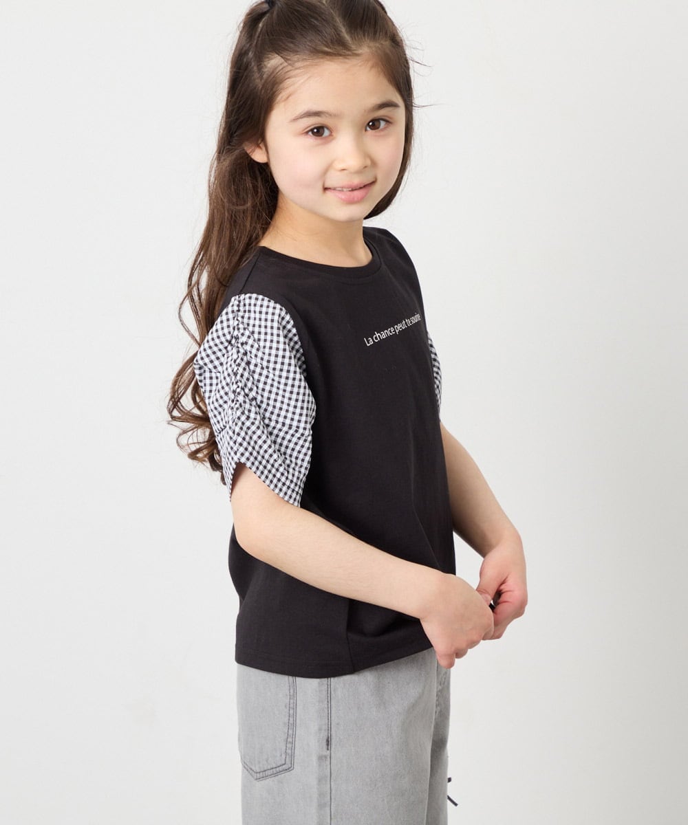 KJKGD42015 a.v.v KIDS(アー・ヴェ・ヴェ) [110-160]【WEB限定】シアーギンガムスリーブTシャツ ブラック