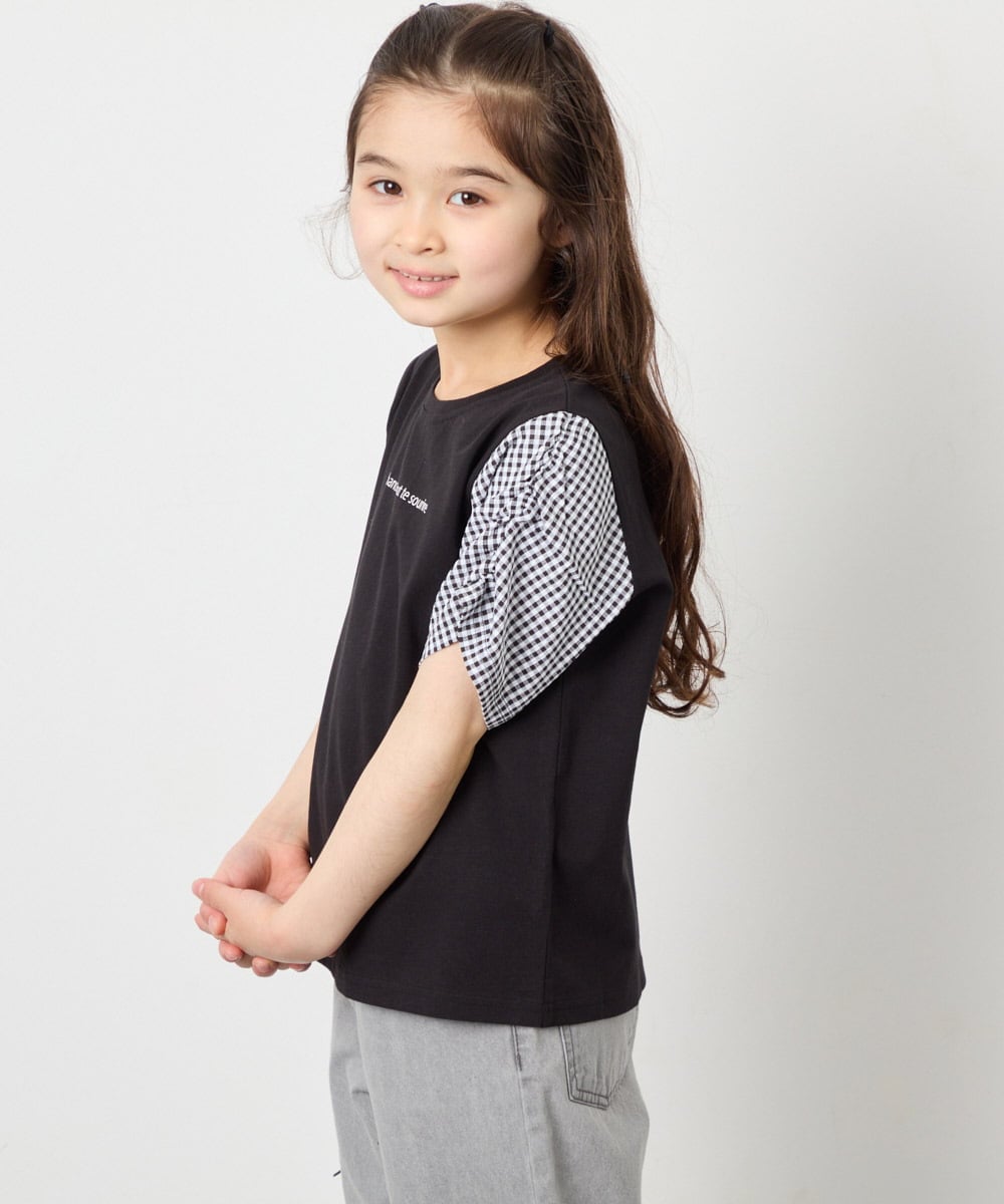 KJKGD42015 a.v.v KIDS(アー・ヴェ・ヴェ) [110-160]【WEB限定】シアーギンガムスリーブTシャツ ブラック