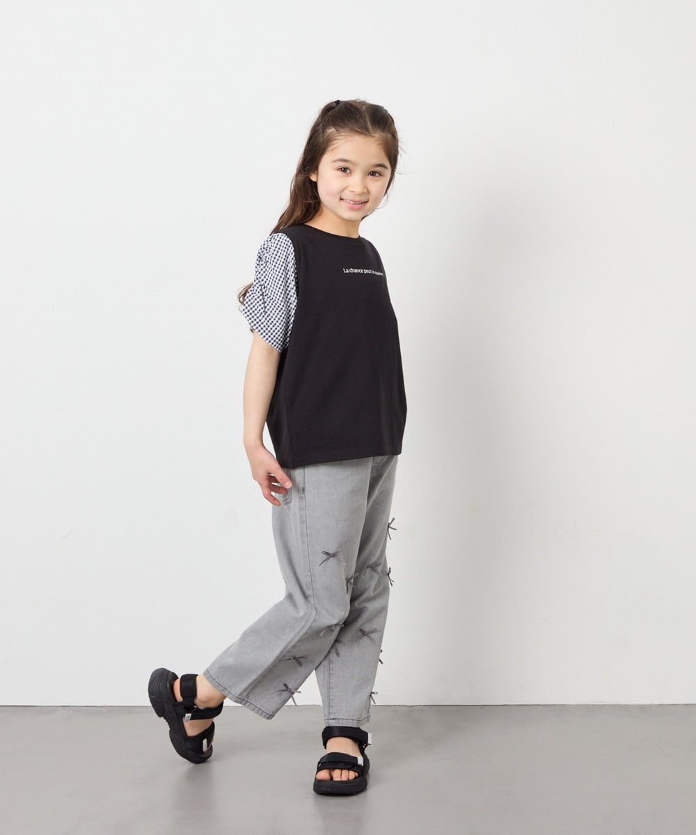 KJKGD42015 a.v.v KIDS(アー・ヴェ・ヴェ) [110-160]【WEB限定】シアーギンガムスリーブTシャツ ブラック