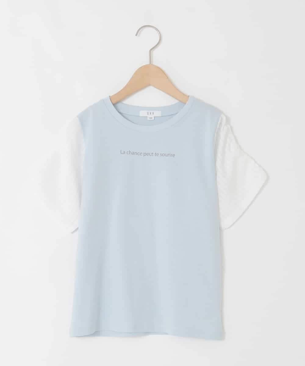 KJKGD42015 a.v.v KIDS(アー・ヴェ・ヴェ) [110-160]【WEB限定】シアーギンガムスリーブTシャツ ライトブルー