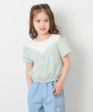 KJKGD55035 a.v.v KIDS(アー・ヴェ・ヴェ) [120-160]オフショルドッキングTシャツ グリーン