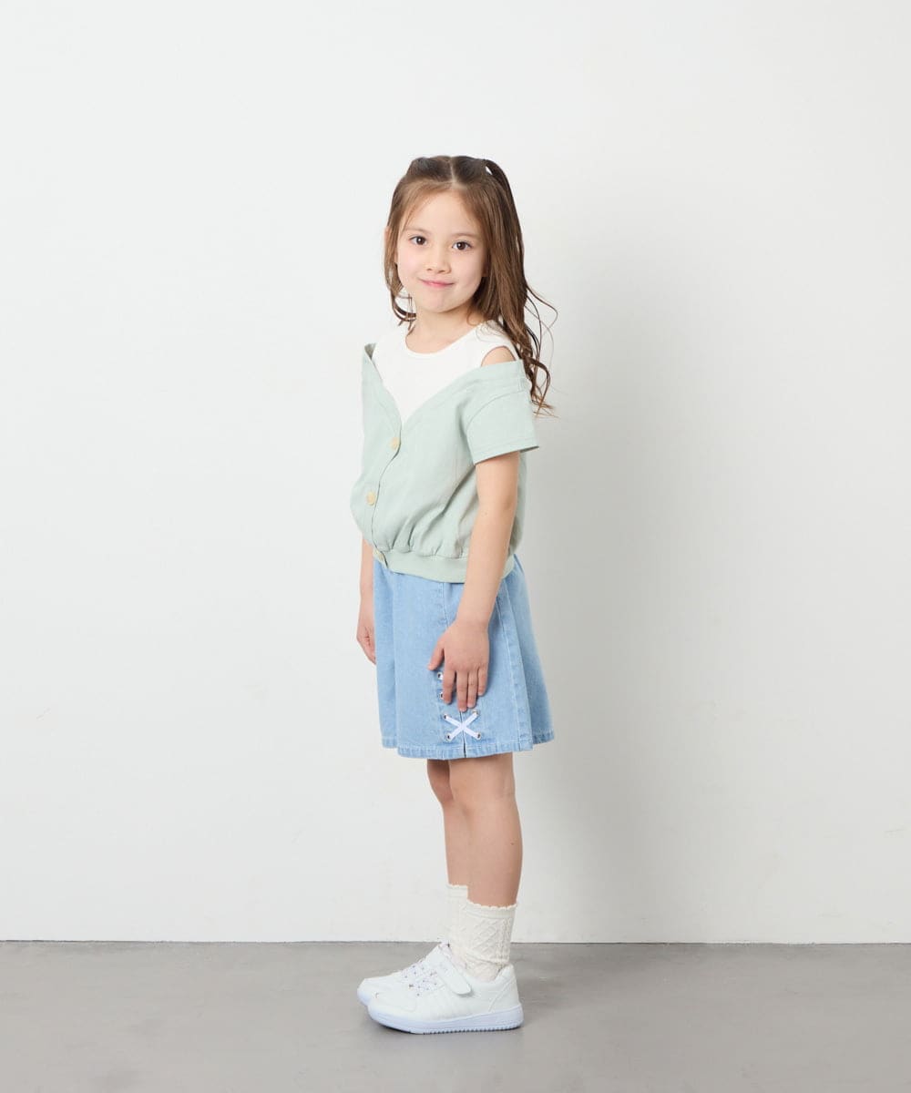 KJKGD55035 a.v.v KIDS(アー・ヴェ・ヴェ) [120-160]オフショルドッキングTシャツ グリーン