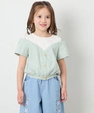 KJKGD55035 a.v.v KIDS(アー・ヴェ・ヴェ) [120-160]オフショルドッキングTシャツ グリーン