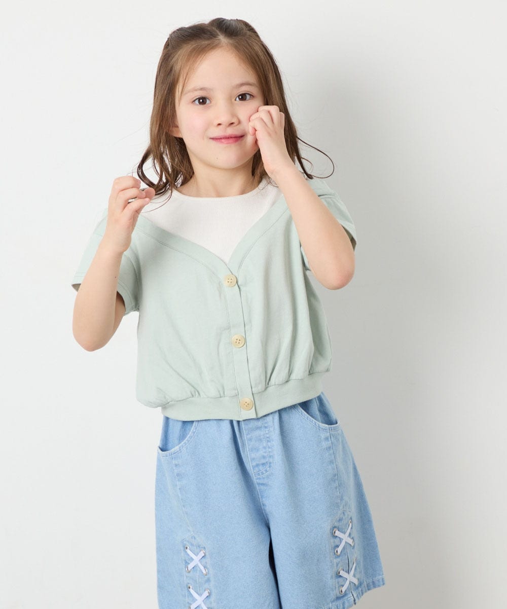 KJKGD55035 a.v.v KIDS(アー・ヴェ・ヴェ) [120-160]オフショルドッキングTシャツ グリーン