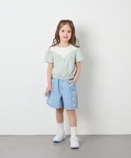 KJKGD55035 a.v.v KIDS(アー・ヴェ・ヴェ) [120-160]オフショルドッキングTシャツ グリーン