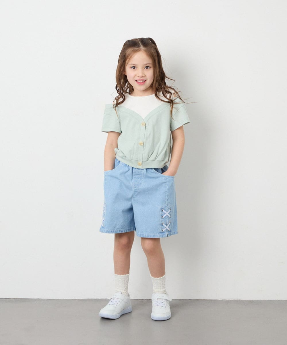 KJKGD55035 a.v.v KIDS(アー・ヴェ・ヴェ) [120-160]オフショルドッキングTシャツ グリーン