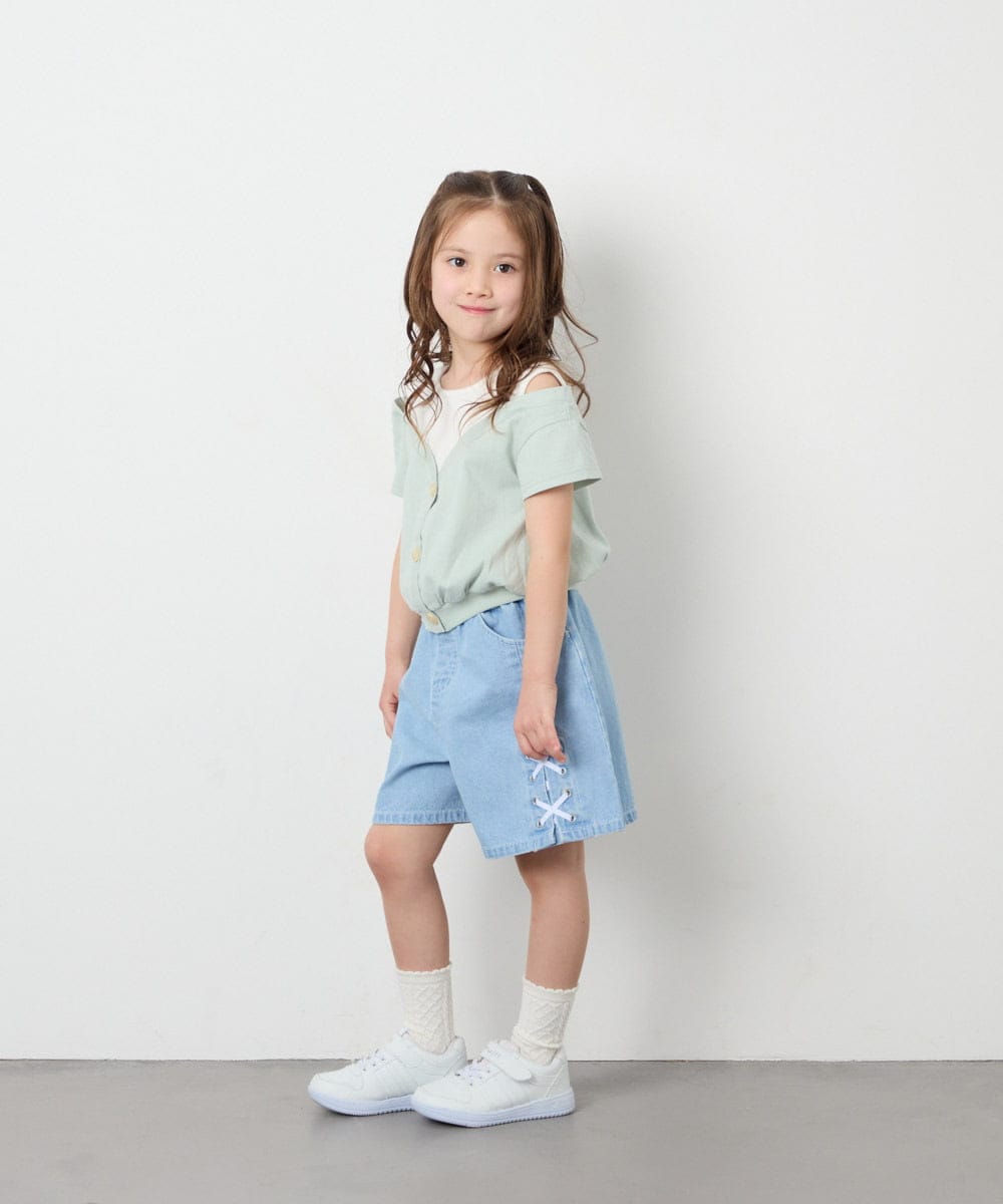 KJKGD55035 a.v.v KIDS(アー・ヴェ・ヴェ) [120-160]オフショルドッキングTシャツ グリーン
