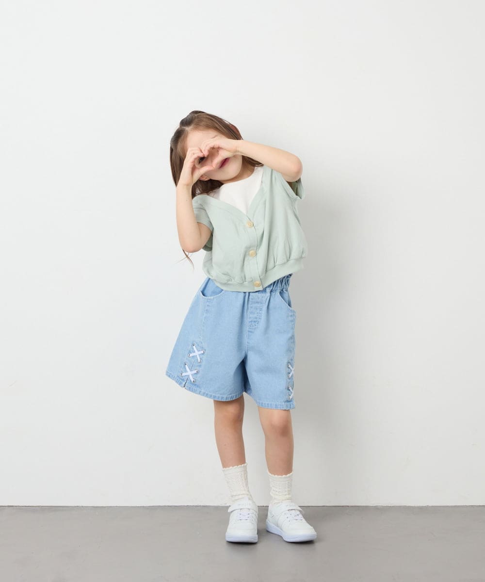 KJKGD55035 a.v.v KIDS(アー・ヴェ・ヴェ) [120-160]オフショルドッキングTシャツ グリーン