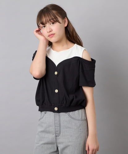 KJKGD55035 a.v.v KIDS [120-160]オフショルドッキングTシャツ