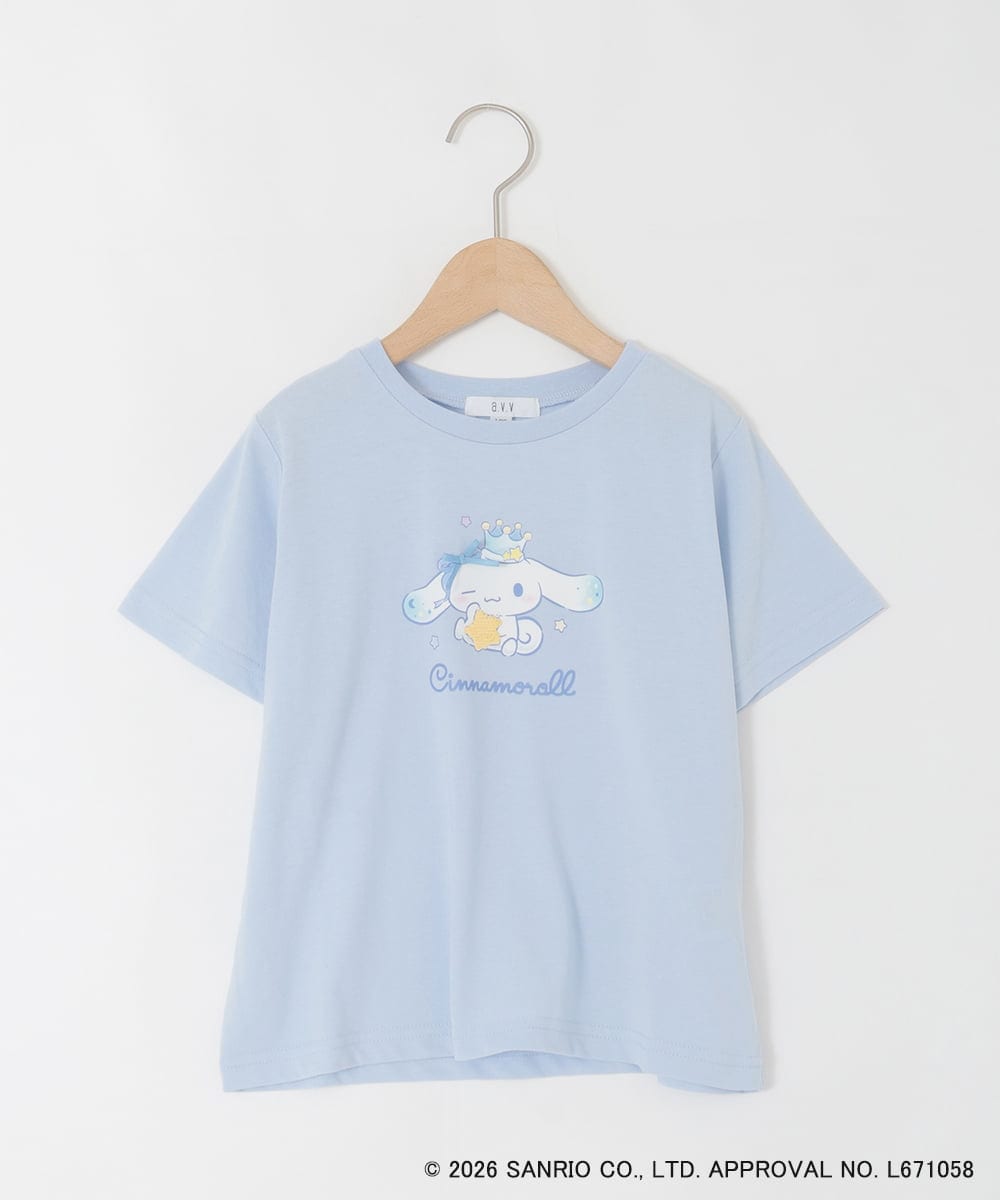 KJKGD61039 a.v.v KIDS(アー・ヴェ・ヴェ) [110-140]【数量限定】[シナモロール＆クロミ]スパンコールTシャツ ライトブルー