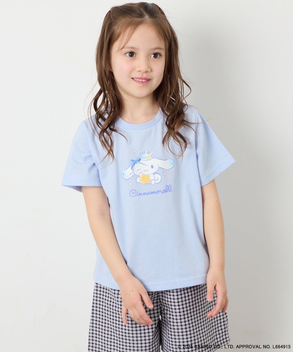 KJKGD61039 a.v.v KIDS(アー・ヴェ・ヴェ) [110-140]【数量限定】[シナモロール＆クロミ]スパンコールTシャツ ライトブルー