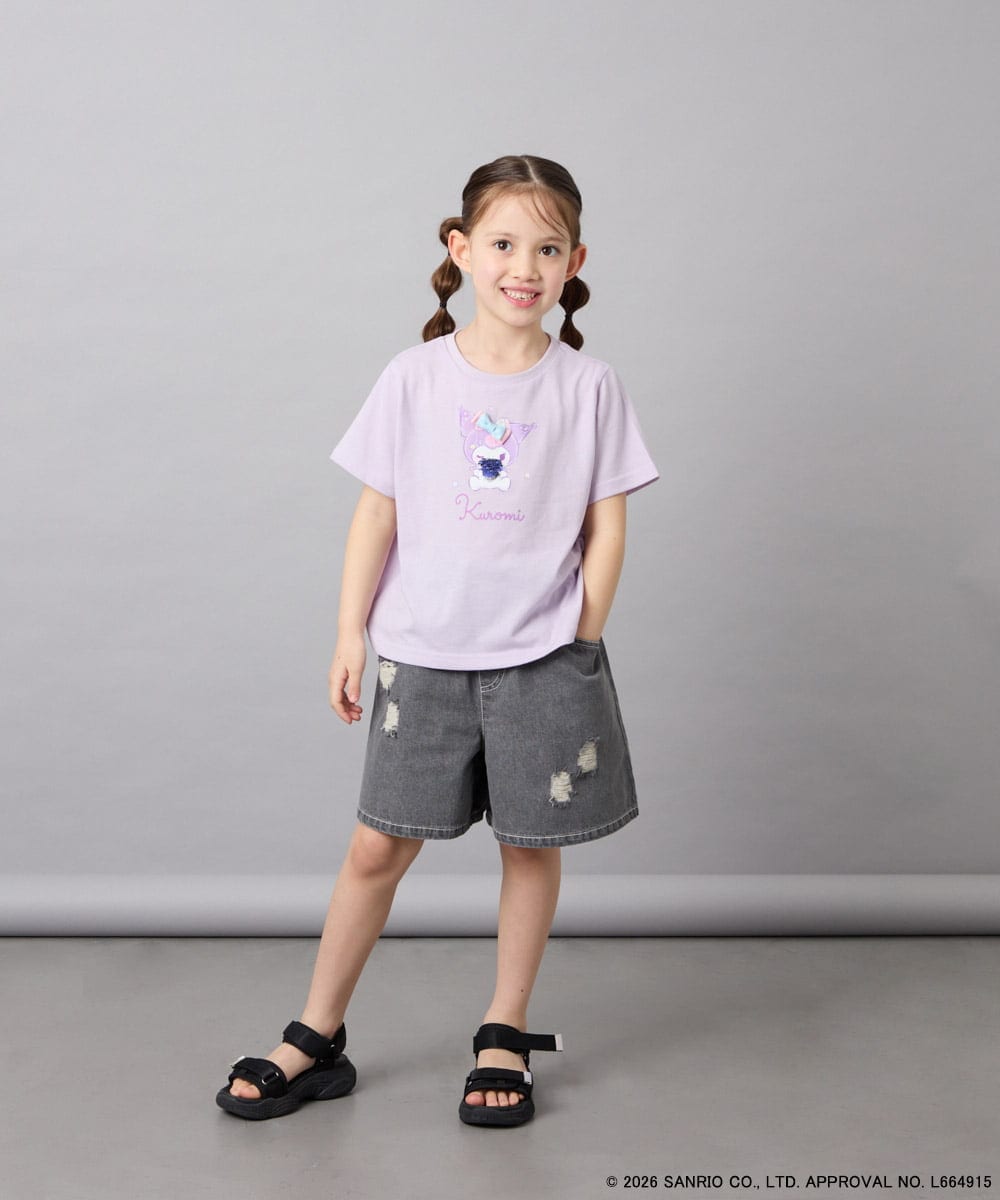 KJKGD61039 a.v.v KIDS(アー・ヴェ・ヴェ) [110-140]【数量限定】[シナモロール＆クロミ]スパンコールTシャツ ラベンダー