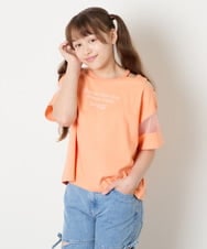 KJKGD65035 a.v.v KIDS(アー・ヴェ・ヴェ) [120-160]アシメ肩シアーTシャツ オレンジ