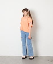KJKGD65035 a.v.v KIDS(アー・ヴェ・ヴェ) [120-160]アシメ肩シアーTシャツ オレンジ