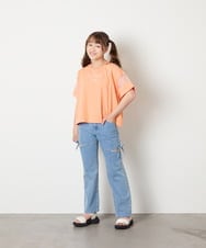 KJKGD65035 a.v.v KIDS(アー・ヴェ・ヴェ) [120-160]アシメ肩シアーTシャツ オレンジ
