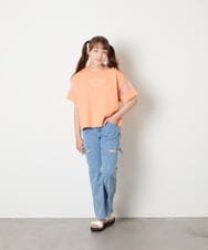 KJKGD65035 a.v.v KIDS(アー・ヴェ・ヴェ) [120-160]アシメ肩シアーTシャツ オレンジ